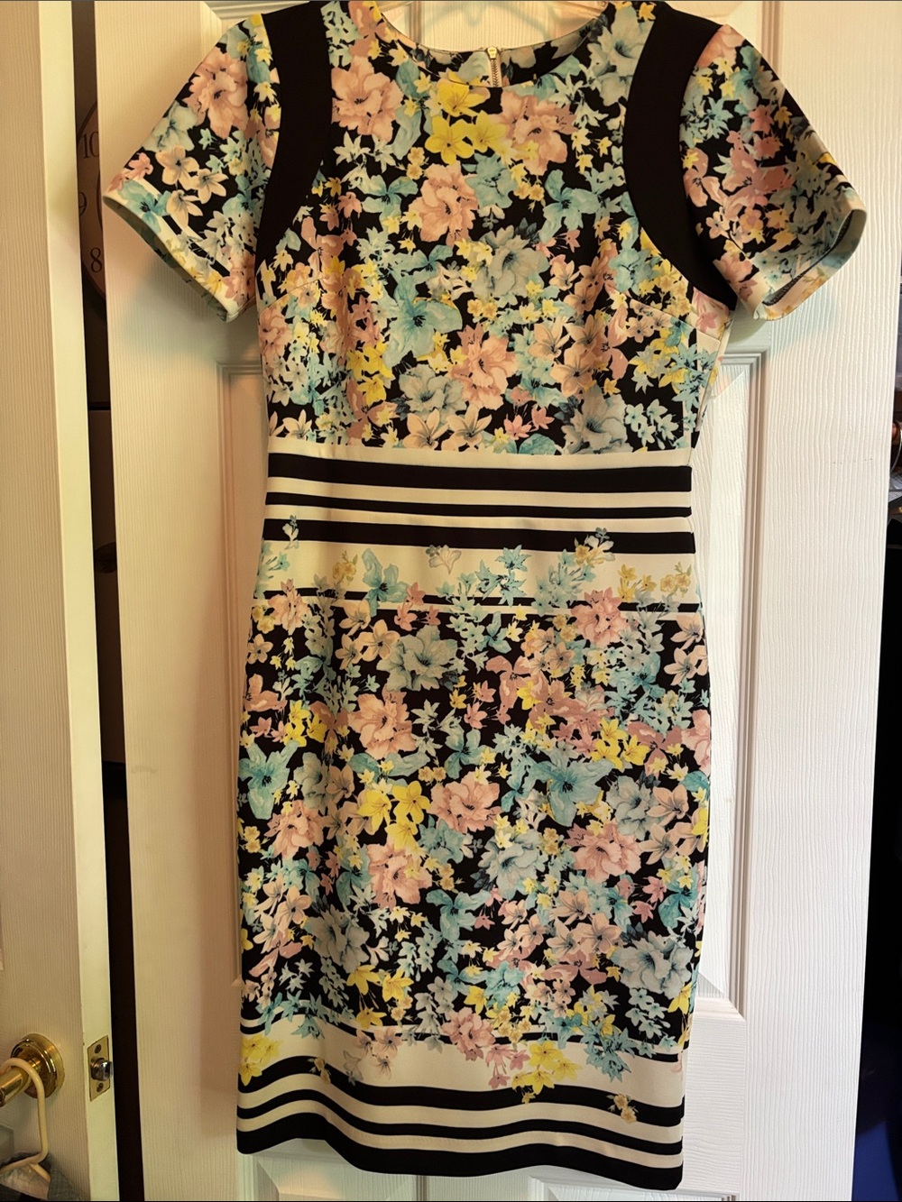 Ice Black Floral Midi Dress with Pastel Accents